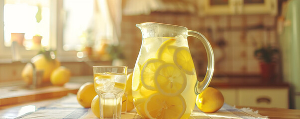 Wall Mural - Freshly made lemonade in a kitchen table