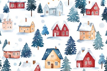 Wall Mural - A winter scene with houses and trees