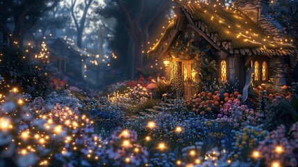 Poster - Enchanted Cottage in a Dreamlike Forest