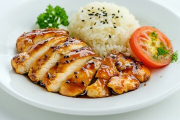 Canvas Print - Teriyaki Chicken with Rice and Tomato