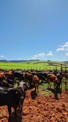 Poster - A herd of cows are grazing in a field
