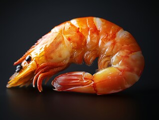 Fresh shrimp peeled isolated on black background shown from the side, frontal view.