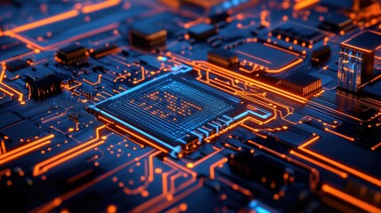 Poster - Abstract image of a high-tech circuit board, with neon pathways and digital connections, representing cutting-edge technology.