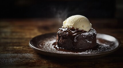 Poster - Chocolate Lava Cake with Vanilla Ice Cream and Chocolate Sauce