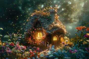 Canvas Print - Enchanted Cottage in a Dreamy Forest