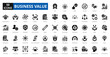 © Zero_wing - business value icon set collection. Profit, Growth, Efficiency, Innovation, Customer Satisfaction, Quality, Reputation, Reliability, Sustainability, Brand Identity