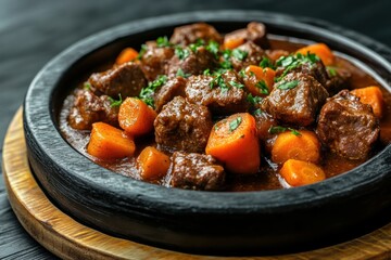 Poster - Beef Stew with Carrots in a Black Bowl