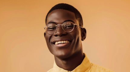 Wall Mural - A man with glasses is smiling and looking at the camera