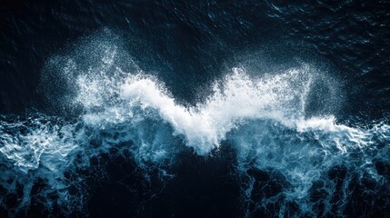 aerial top view background photo of ocean sea water white wave splashing in the deep sea