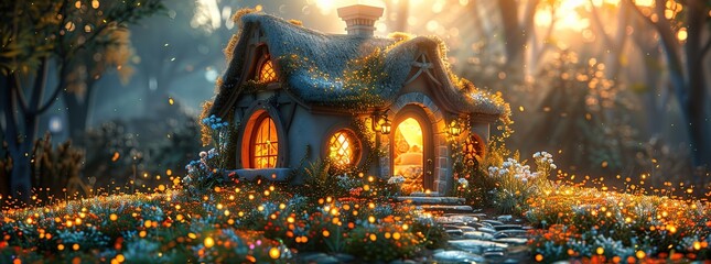 Canvas Print - Enchanted Cottage in a Forest