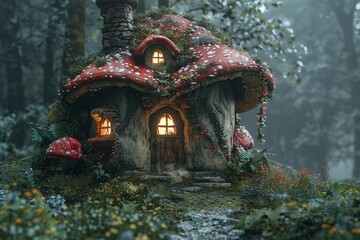 Sticker - Enchanted Mushroom House in the Woods