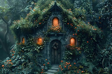 Canvas Print - Enchanted Cottage in a Lush Forest