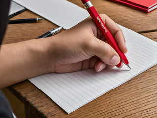 Writing on paper with a pen in one hand, children's education, work and business background