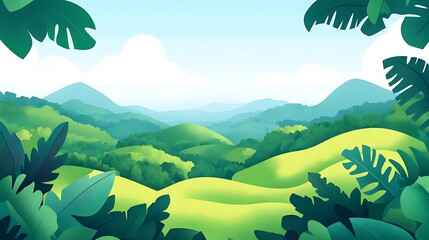 Wall Mural - Lush Green Hills and Foliage with a Blue Sky