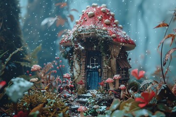 Sticker - Enchanted Mushroom House in a Winter Wonderland