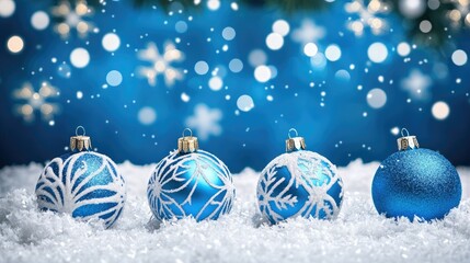 Wall Mural - blue christmas background with snowflakes and christmas balls. copy space backgrounds