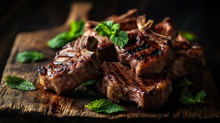 Wall Mural - Grilled Lamb Chops with Mint