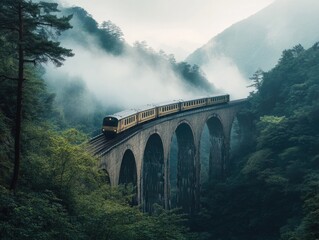 Train on mountain bridge