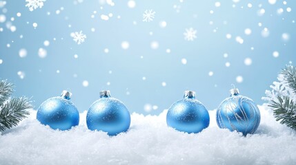 Wall Mural - blue christmas background with snowflakes and christmas balls. copy space backgrounds