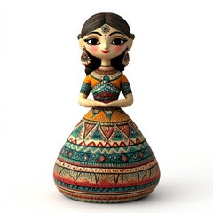 Hand-painted Indian Doll with Traditional Clothing.