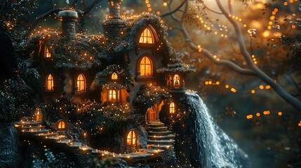 Sticker - Enchanted Cottage by Waterfall