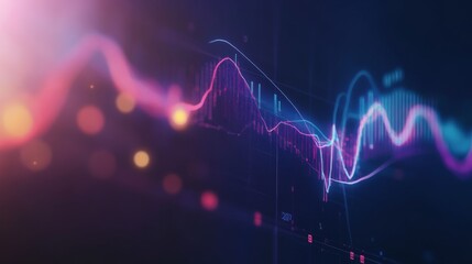 Poster - An abstract financial graph with dynamic curves and gradients, illustrating market trends and economic data in a visually engaging way.