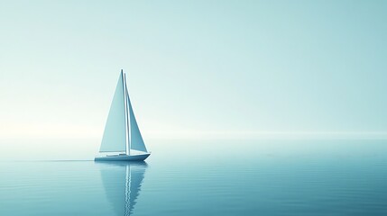 Wall Mural - Sailboat sailing on calm, blue water with a clear sky