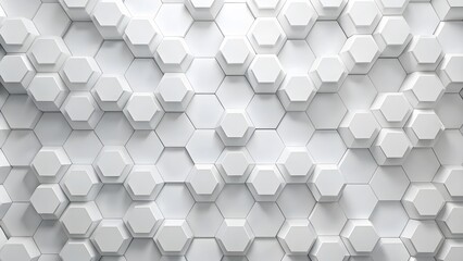 Poster - White geometric hexagonal abstract background. Surface polygonal pattern with glowing hexagons,