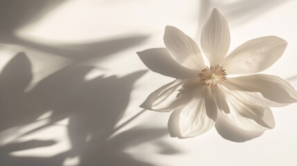 Poster - An artistic shadow of a flower with its petals cast on a white surface, creating a delicate and elegant design.