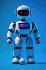 Canvas Print - White Robot Standing Blue Surface