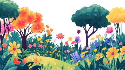 Wall Mural - Watercolor Illustration of a Colorful Flower Garden