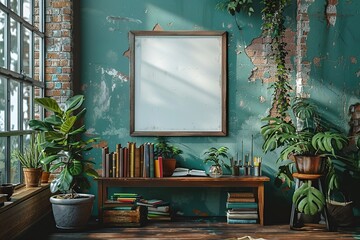 Wall Mural - Vintage Interior Design with Plants and Books