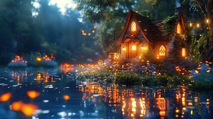 Sticker - Enchanted Cottage by the Lake