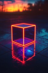 Wall Mural - Neon Cube on Tiled Floor