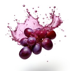 Falling on grapes  with grape juice splash isolated on a white background