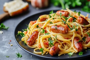 Canvas Print - Sausage Spaghetti Plate