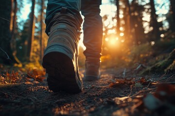 Wall Mural - Hiker on Woodland Trail