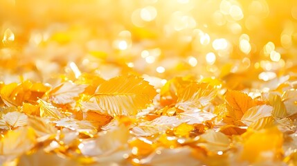 Wall Mural - Golden Autumn Leaves with Bokeh Background