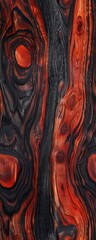 Canvas Print - Close-up of a beautiful wooden texture with vibrant red and black swirls, showcasing intricate natural patterns and rich colors.