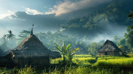 Canvas Print - Traditional Hut in a Serene Landscape