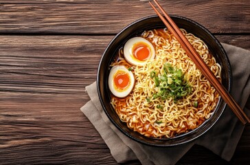 Canvas Print - Delicious Ramen with Eggs and Green Onions