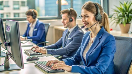 Wall Mural - woman attending headset call center.