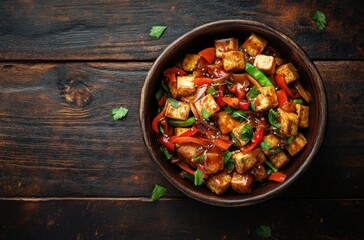 Wall Mural - Tofu Stir-Fry with Vegetables in a Bowl