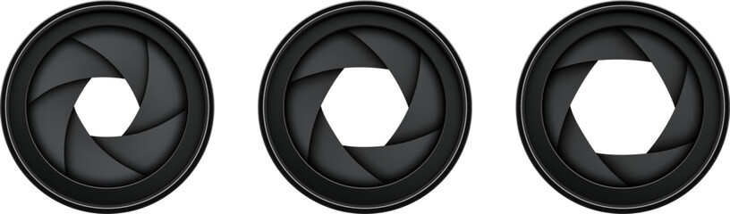 Poster - Camera shutter icons set, photo lenses aperture isolated.