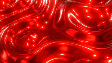 Wall Mural - Liquid red chrome waves background, shiny and lustrous metal pattern texture, silky 3D illustration.