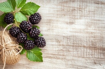 Wall Mural - Blackberries on a Rustic Wooden Background