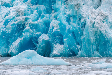 Details of sawyer glacier at the head of Tracy Arm fjord in Alaska near Juneau during summer 