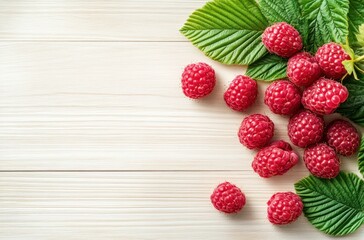 Canvas Print - Fresh Raspberries on White Wooden Background