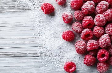 Canvas Print - Sugary Raspberries On Wooden Background