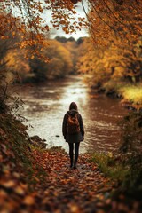 Wall Mural - Autumn Tranquility: A Serene Hike Through the Colorful Landscape